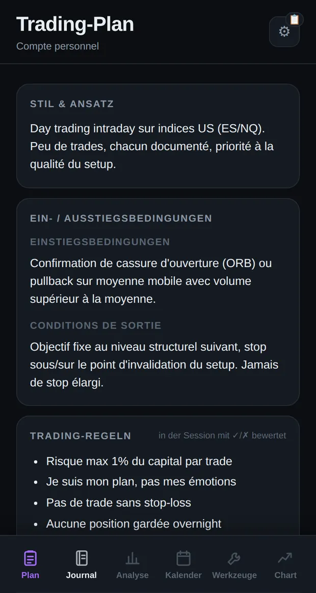 Trading-Plan von Edgio auf dem Smartphone: Stil und Ansatz, Ein- und Ausstiegsbedingungen, in der Session bewertete Trading-Regeln